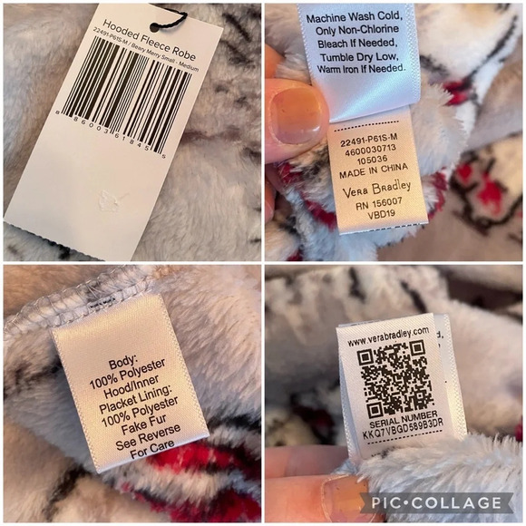 NWT Vera Bradley Hooded Fleece Robe in Beary Merry Small/Medium - Picture 9 of 12